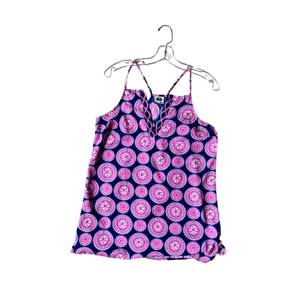 Mud Pie Women Pink Navy Blue Geometric Medallion Halter Tank Top Size Medium